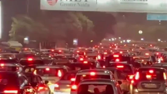 Delhi-Noida flyway hit by traffic congestion after rainfall leaves roads waterlogged | Video