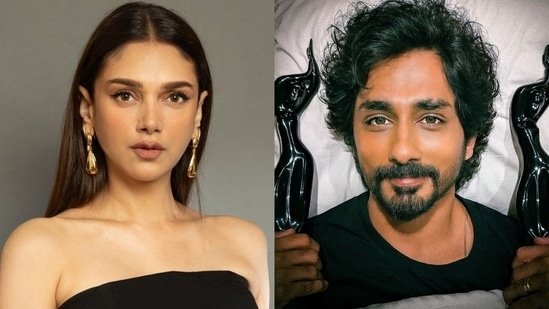 Aditi Rao Hydari shares pic of Siddharth taking his Filmfare Awards to bed, congratulates him on Chithha's wins